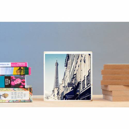 Paris , Eiffelturm, Brasserie, Foto auf Holz 22x22 cm, handmade