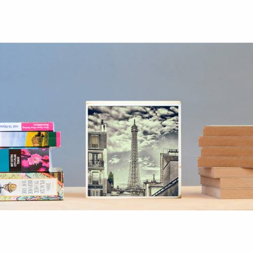 Paris, Eiffelturm, Stadtansichten, Foto auf Holz 22x22 cm, handmade