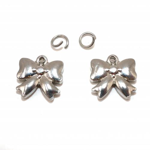 2x  Edelstahl Schleife, als kleine Charm oder Anhänger,Knöpfchen perfekt für Sommerschmuck, Sommermode, Material