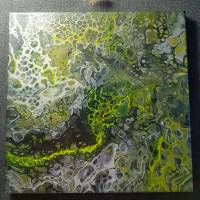 Handgefertigtes farbintensives Acryl Pouring Bild "Green Poison" mit wunderschönen Zellen auf Leinwand 30 x 30 c Bild 1