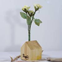 Vase aus Holz, Reagenzglas, DIY, Haus, Altholz, Tischdeko, Wohndeko, Blumenvase, Vase in Hausoptik Bild 1