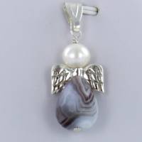 Engel Achat und weißer Perle große Schluppe, Schutzengel, Engelanhänger Bild 1