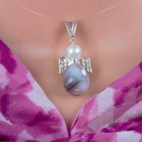 Engel Achat und weißer Perle große Schluppe, Schutzengel, Engelanhänger Bild 2