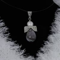 Engel Achat und weißer Perle große Schluppe, Schutzengel, Engelanhänger Bild 6