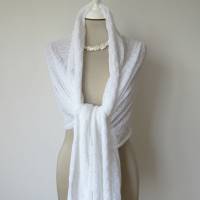 Weiße gestrickte Braut-Stola aus Baumwolle-Kaschmir, zarter Brautschal, Umschlagtuch für die Hochzeit, Sommerschal Bild 3