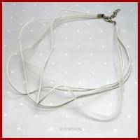 3 x Organza-Halsband Kette weiß mit gewachster Baumwollkordel, Verlängerungskette und Karabiner platinfarben Bild 1