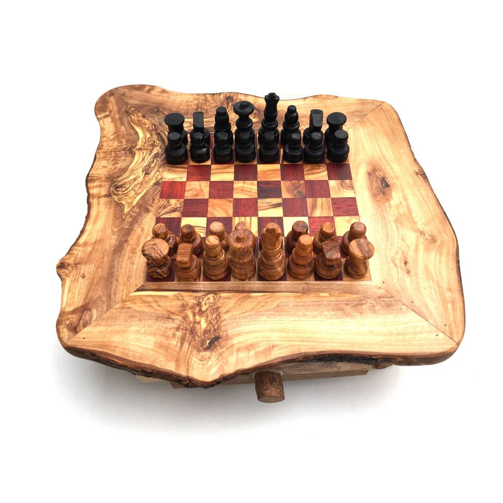 Schachspiel rustikal Schachtisch Gr.M inkl Schachfiguren Olivenholz Handarbeit 