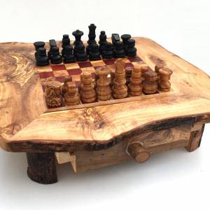 Schachspiel rustikal, Schachtisch Gr. M inkl. Schachfiguren, handgefertigt aus Olivenholz, Geschenk. Bild 3