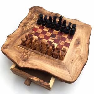 Schachspiel rustikal, Schachtisch Gr. M inkl. Schachfiguren, handgefertigt aus Olivenholz, Geschenk. Bild 5