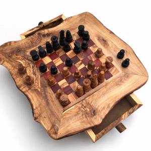 Schachspiel rustikal, Schachtisch Gr. M inkl. Schachfiguren, handgefertigt aus Olivenholz, Geschenk. Bild 6
