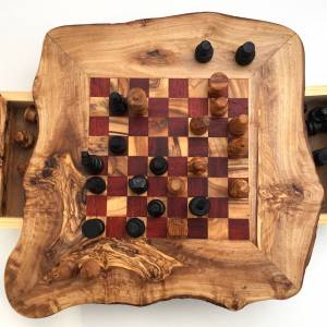 Schachspiel rustikal, Schachtisch Gr. M inkl. Schachfiguren, handgefertigt aus Olivenholz, Geschenk. Bild 7