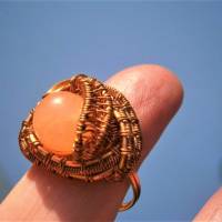 Ring Herbst orange apricot handgefertigt in wirework  kupfer mit Quarz Größe 18 bis 19 Innendurchmesser 18,8 mm Bild 8