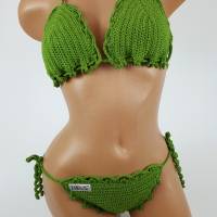 Bikini Damen gehäkelt grün Häkelbikini Spezialgarn Bogenkante Bild 2