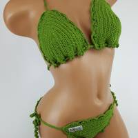 Bikini Damen gehäkelt grün Häkelbikini Spezialgarn Bogenkante Bild 3