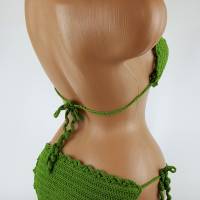 Bikini Damen gehäkelt grün Häkelbikini Spezialgarn Bogenkante Bild 4