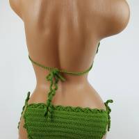 Bikini Damen gehäkelt grün Häkelbikini Spezialgarn Bogenkante Bild 5