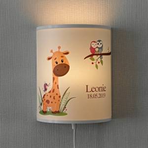 Kinderlampe LED Wandlampe Kinderzimmer Nachtlicht Schlummerlicht Name Giraffe Eulen Holz Lampe mit Schalter Bild 1