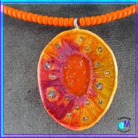 Kette Collier orange Galaxy Anhänger handgearbeitet   ART 4731 Bild 1