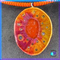 Kette Collier orange Galaxy Anhänger handgearbeitet   ART 4731 Bild 3