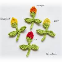 Häkelblume mit Blättern - 1 Rose nach Wahl,Tulpe,Rose,Knospe,Häkelapplikation,Tischdeko,Aufnäher,rot,grün Bild 2