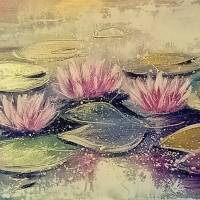 WHISPERING WATERLILIES - abstraktes Acrylgemälde aus meiner Serie "Magic Waterlily Ponds" 90cm x 30cm Bild 2