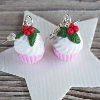 Ohrhänger Cupcake rosa aus Fimo Ohrringe handmodelliert aus Polymer Clay Bild 1