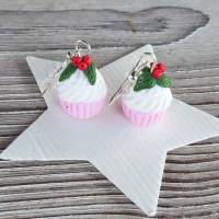 Ohrhänger Cupcake rosa aus Fimo Ohrringe handmodelliert aus Polymer Clay Bild 2