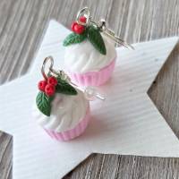 Ohrhänger Cupcake rosa aus Fimo Ohrringe handmodelliert aus Polymer Clay Bild 4
