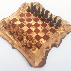 Schachspiel rustikal, Schachbrett Gr. XL inkl. Schachfiguren, handgefertigt aus Olivenholz, Geschenk. Bild 4