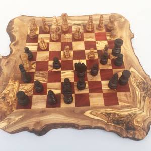 Schachspiel rustikal, Schachbrett Gr. XL inkl. Schachfiguren, handgefertigt aus Olivenholz, Geschenk. Bild 7
