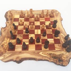 Schachspiel rustikal, Schachbrett Gr. XL inkl. Schachfiguren, handgefertigt aus Olivenholz, Geschenk. Bild 8