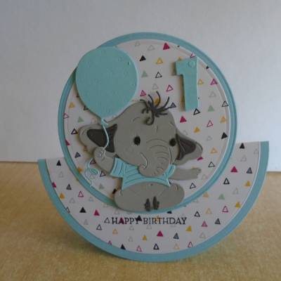 Schaukelkarte 1Geburtstag Glückwunschkarte Junge Geburtstag Elefant Hellblau Kindergeburtstag