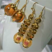 Ohrringe rosa Rosen beige hellbraun Set 2 Paar Glasperlen goldfarben Herbst handgemacht Braut Schmuck Bild 6