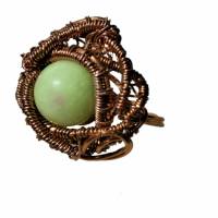 Ring grün mit Quarz hellgrün in wirework kupfer Größe 60 Innendurchmesser 19,5 Millimeter zum hippy boho look Bild 1