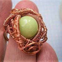 Ring grün mit Quarz hellgrün in wirework kupfer Größe 60 Innendurchmesser 19,5 Millimeter zum hippy boho look Bild 5