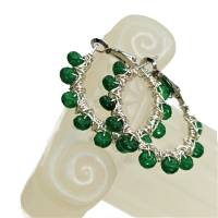 Funkelnde Ohrringe Achat grün Creolen 35 Millimeter handgemacht in wirework silberfarben  boho Geschenk Bild 4