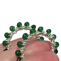 Funkelnde Ohrringe Achat grün Creolen 35 Millimeter handgemacht in wirework silberfarben  boho Geschenk Bild 5