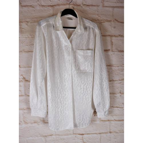 True Vintage 80er Jahre Satinbluse Ausbrenner Größe 40 Weiß Langarmbluse