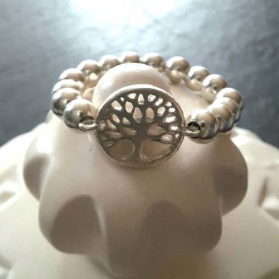 Silberring Perlenring mit Baum des Lebens, 925 Silber 