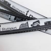Schlüsselband lang schwarz mit Skyline-Webband Stuttgart, zum Umhängen 50cm lang, Gurtband, Karabiner Bild 2