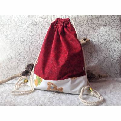 personalisierter Turnbeutel rot Glitzer Bärchenmotiv