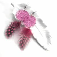 TRAUMFÄNGER Ohrringe und/oder Anhänger, fingergestrickt, Pink mit Federn, ab Bild 3