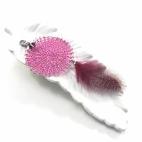 TRAUMFÄNGER Ohrringe und/oder Anhänger, fingergestrickt, Pink mit Federn, ab Bild 4