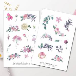 Dunkle Rosen Sticker Set | Florale Aufkleber | Journal Sticker | Blumen Sticker | Planer Sticker | Sticker Floral, Blume Bild 1