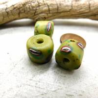 3 alte venezianische Glasperlen aus dem Afrikahandel - Augenperlen, selten - grün gelb mit Augenmuster Bild 2