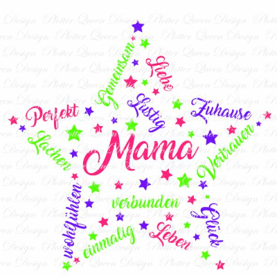 Plotterdatei Stern Mama Schreibschrift SVG DXF PDF SVG