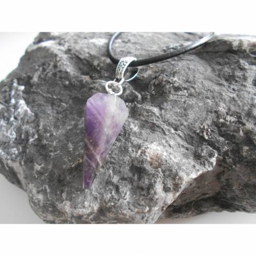 Amethyst, Pendel, Hexagon, lange Lederkette, Esoterik,