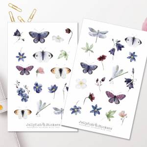 Schmetterlinge Sticker Set - Journal Sticker, Planer Sticker, Insekten, Natur, Bunte Sticker, Blumen, Garten, Memory Pla Bild 1