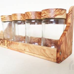 Regal mit 4 Glas Dosen und Deckel aus Olivenholz, Wandregal, Gewürzregal, hangefertigt Bild 2