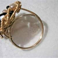 Ring handgemacht mit Onyx schwarz und Mini Perlen rosa verstellbar in wirework goldfarben Bild 6